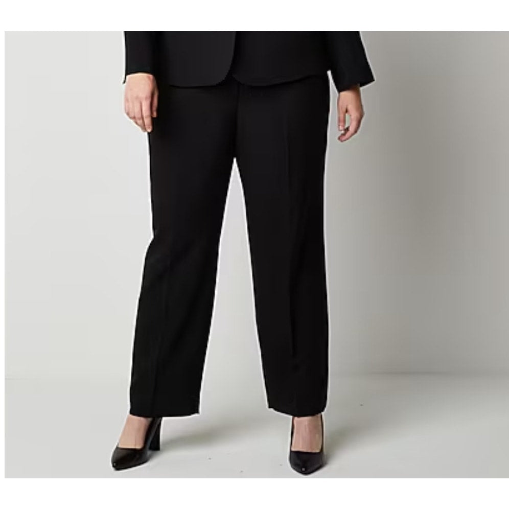 LE SUIT Women's Straight Leg Suit Pants Size 18 Black Flat Front Stretch NWOT