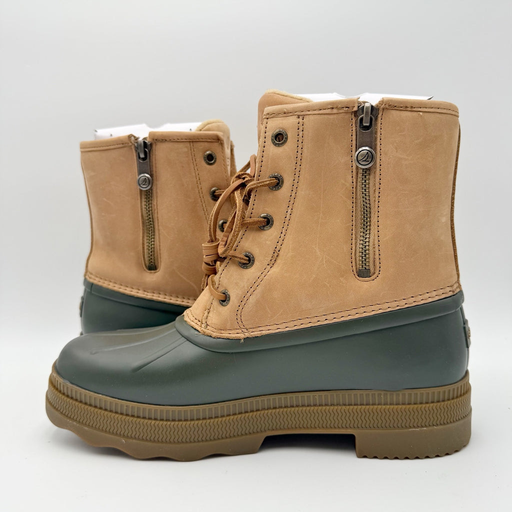 Sperry Womens Saltwater 2.0 Duck Boots Size 8 M Tan Green Leather Waterproof NIB