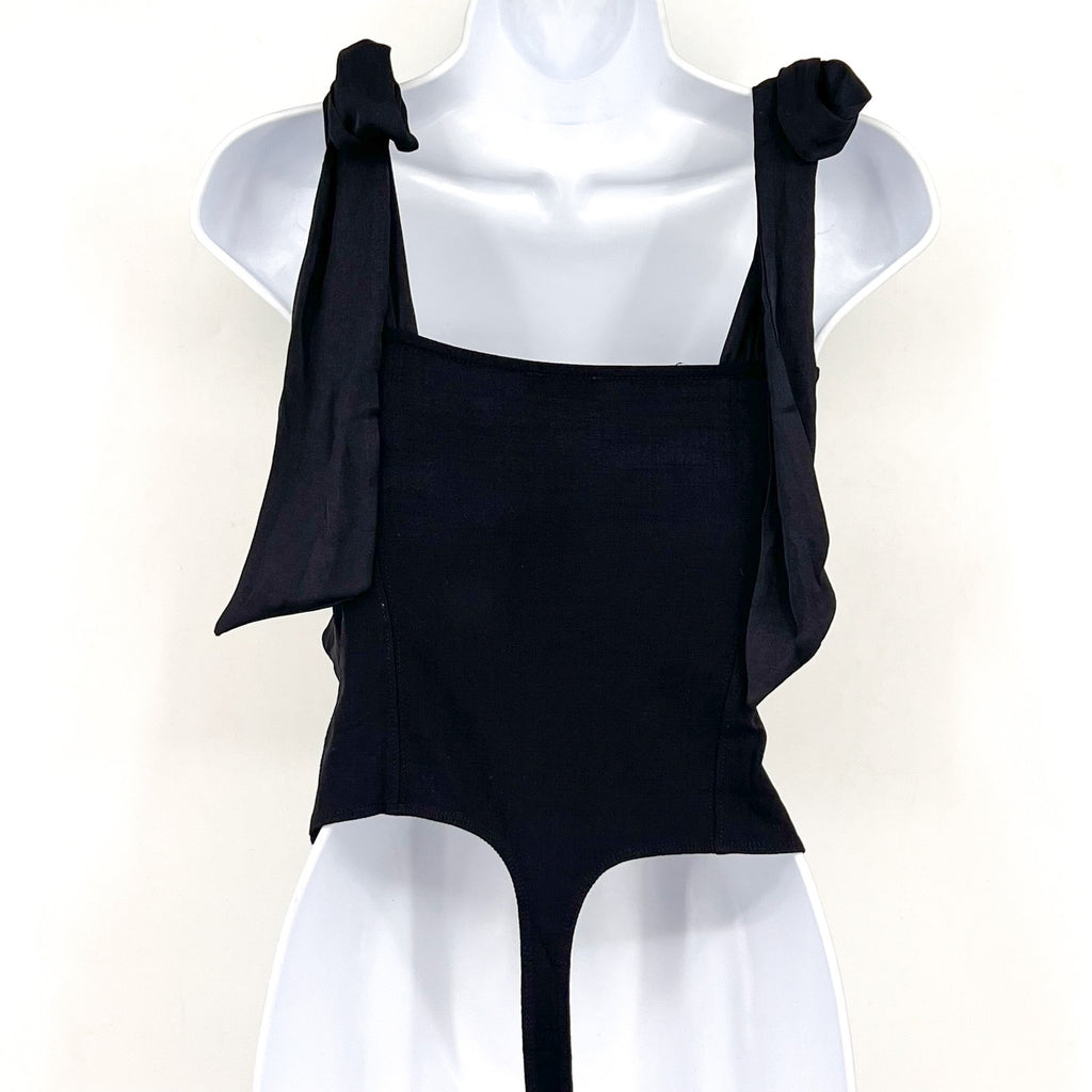FREE PEOPLE Women's Lola Tank Bodysuit Small Black Tie Shoulder Thong NWT