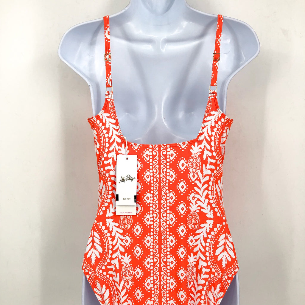 LILLY PULITZER Womens Emil One Piece Swimsuit Size 14 Orange Flamingo NWT