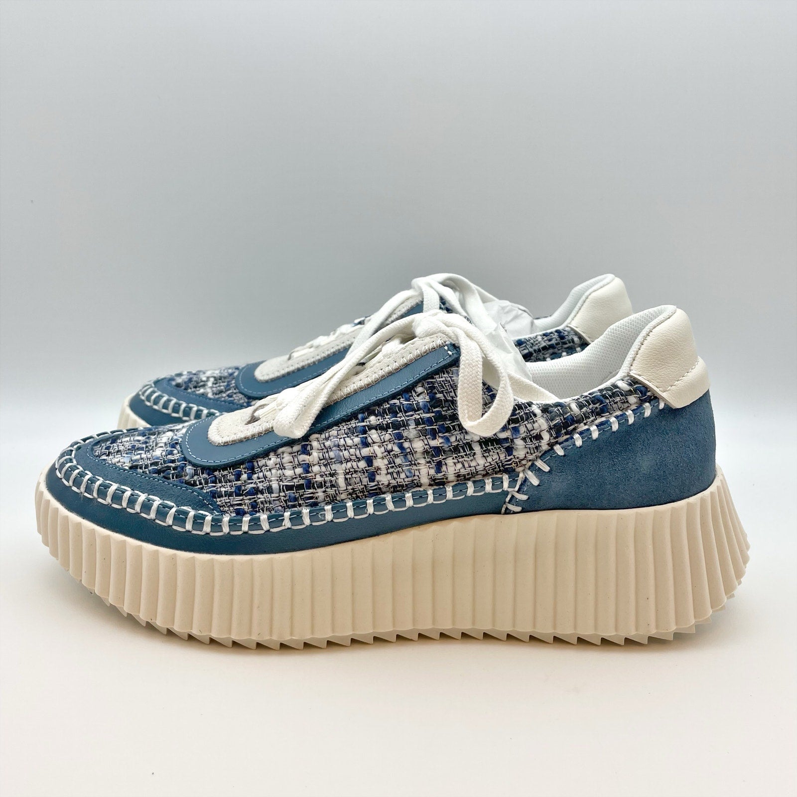 Dolce Vita Womens Dolen Casual Sneakers Size 8.5 Blue Fabric Leather Lace-Up NIB