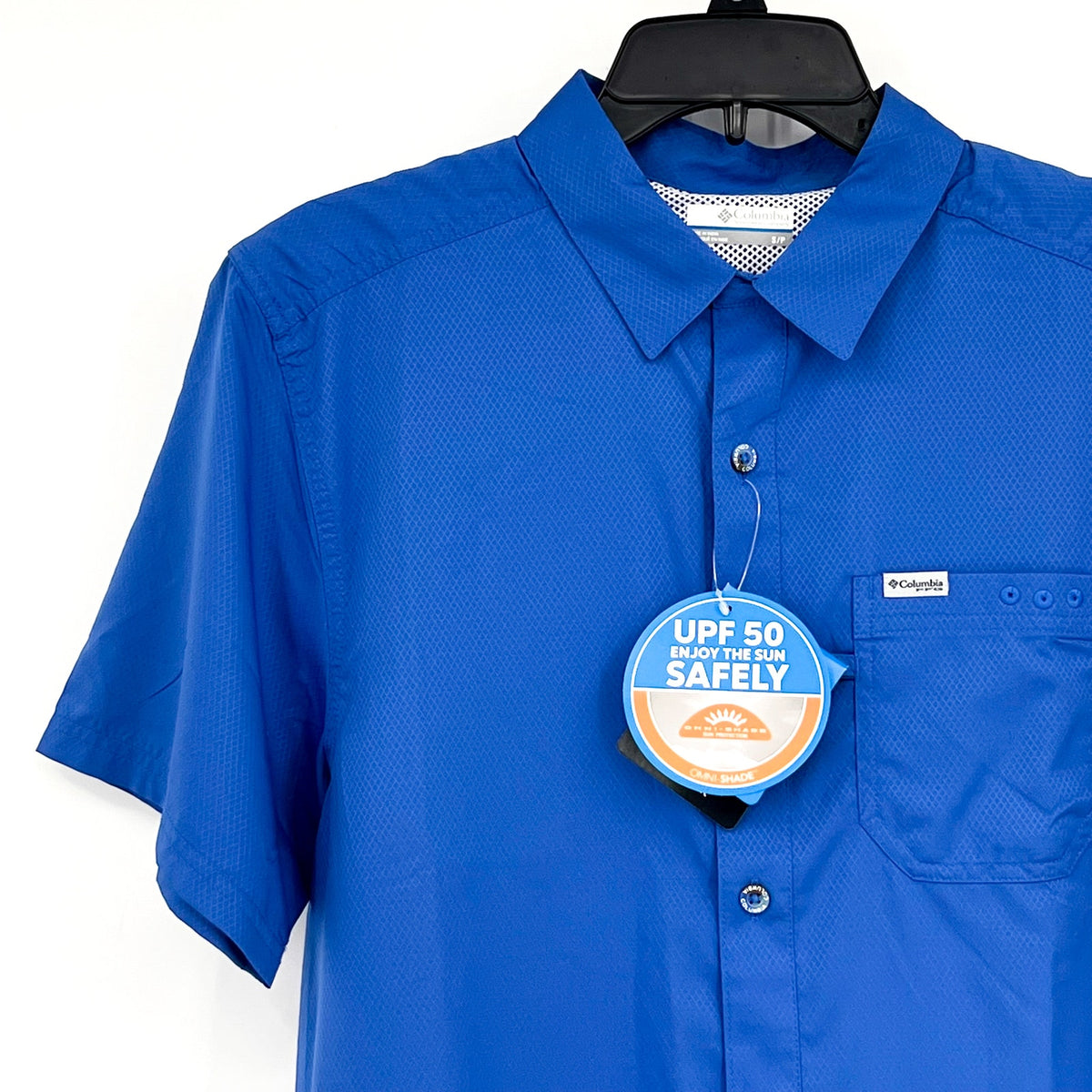 COLUMBIA Mens PFG Slack Tide Camp Shirt Small Vivid Blue UFF 50 Short Sleeve NWT