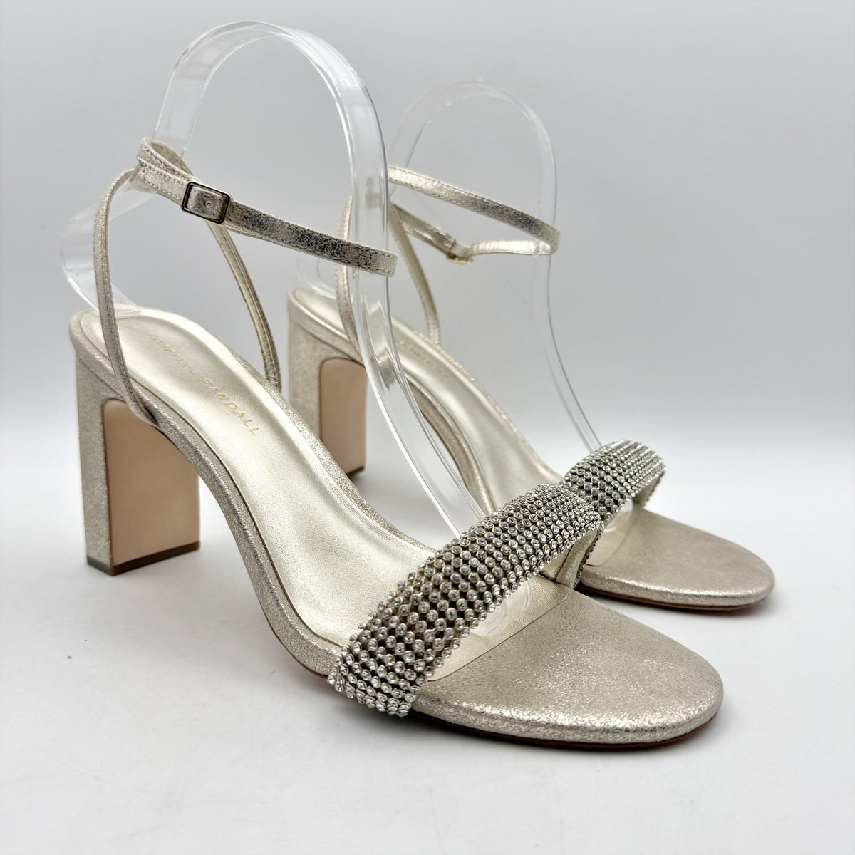 Loeffler Randall Shay Heeled Sandals Size 10 Champagne Gold Rhinestone NWOB