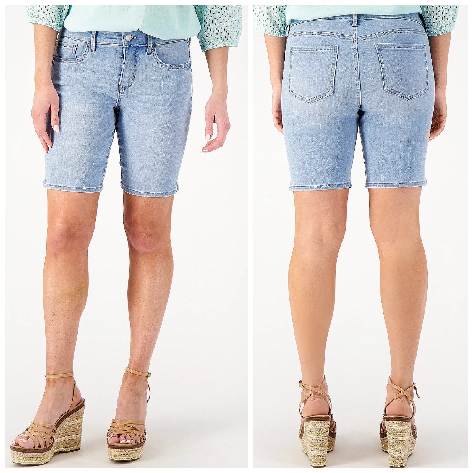 NYDJ Womens Ella Denim Shorts Size 12 PETITE Light Blue Poetry 8" Inseam NWT