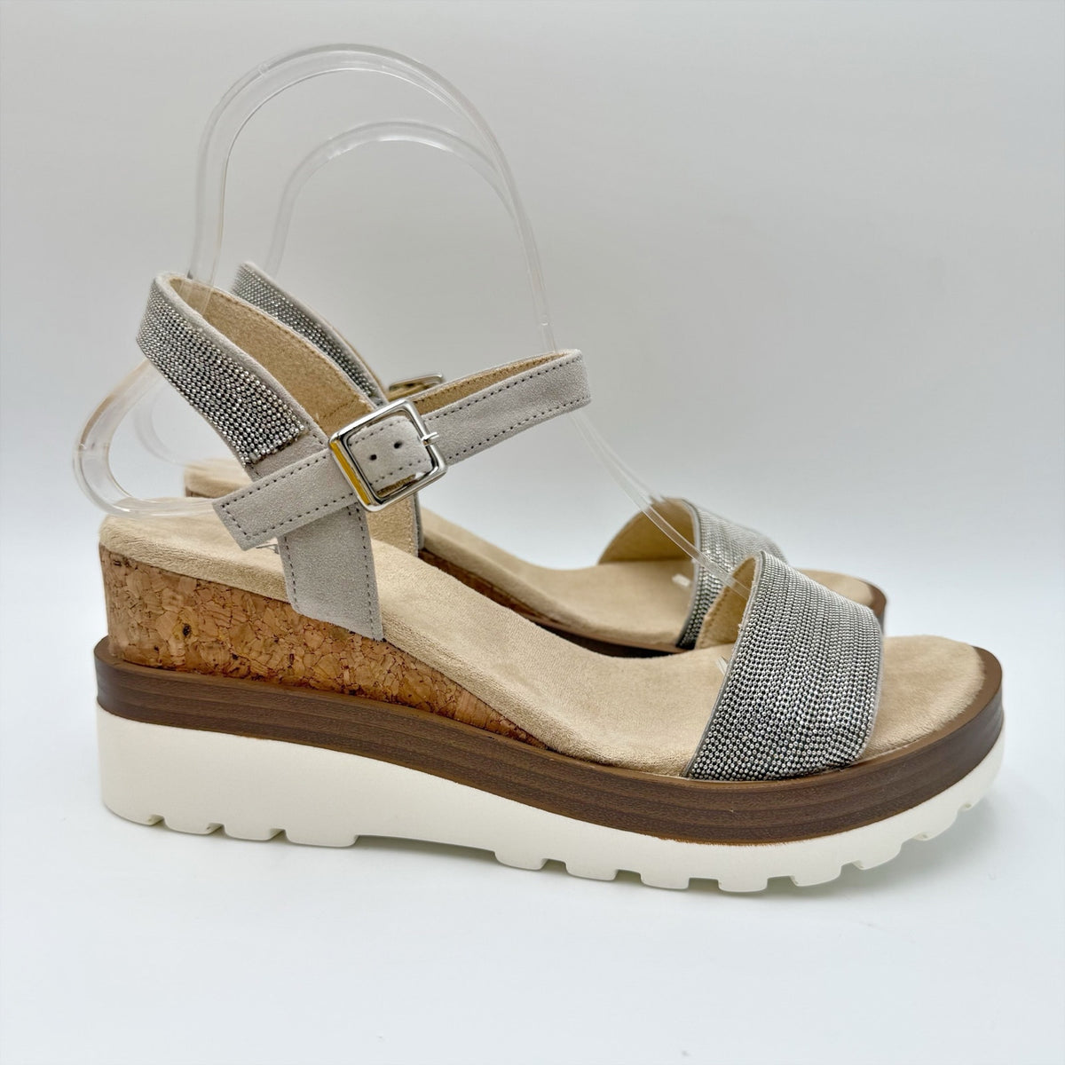 VANELi Womens Cedra Wedge Sandals Size 7.5 M Grey Metallic Suede NIB