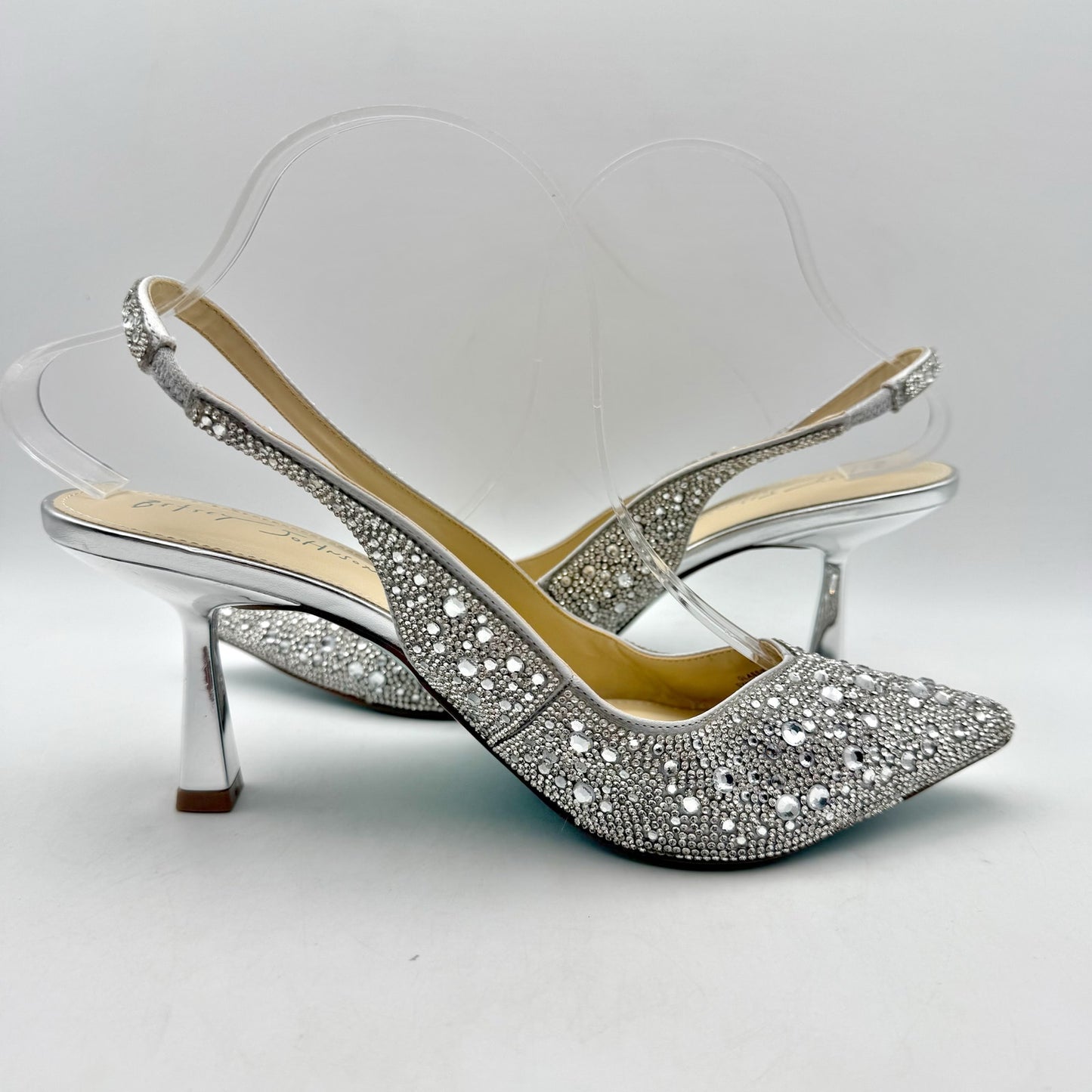 Betsey Johnson Womens Mya Pump US 8.5 M Silver Rhinestone Satin NWOB