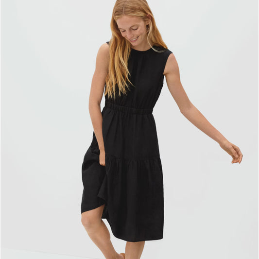 Everlane Womens The Open Back Linen Dress Sz 00 Black Sleeveless Midi NWT