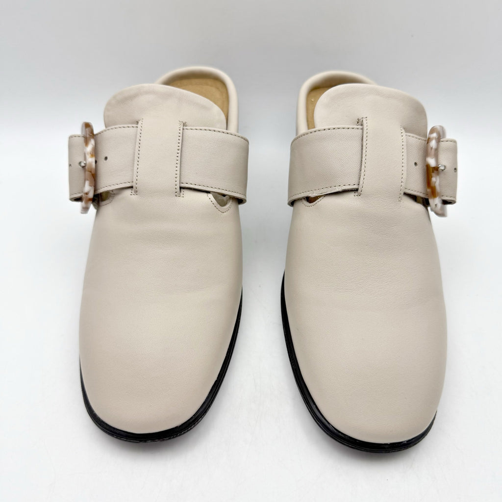 Naot Womens Choice Clogs EU 37 US 6 Ivory Beige Leather Buckle Heel NWOB
