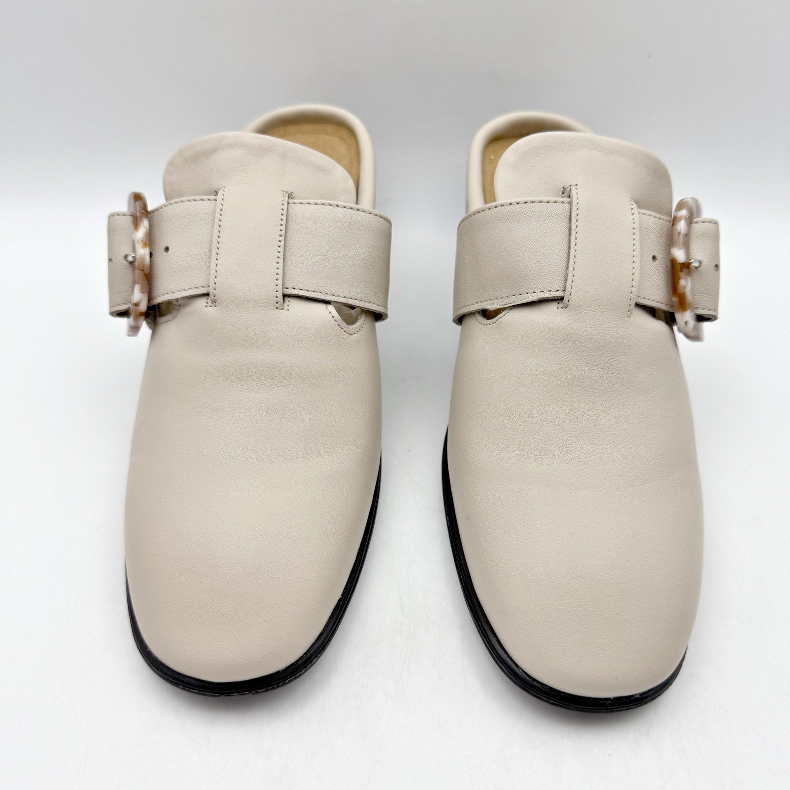 Naot Womens Choice Clogs EU 37 US 6 Ivory Beige Leather Buckle Heel NWOB