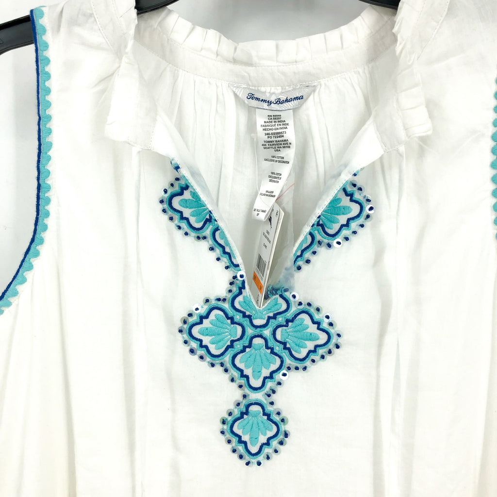 TOMMY BAHAMA Shell Beach Tiered Maxi Dress Small White Embroidered Cover-Up NWT