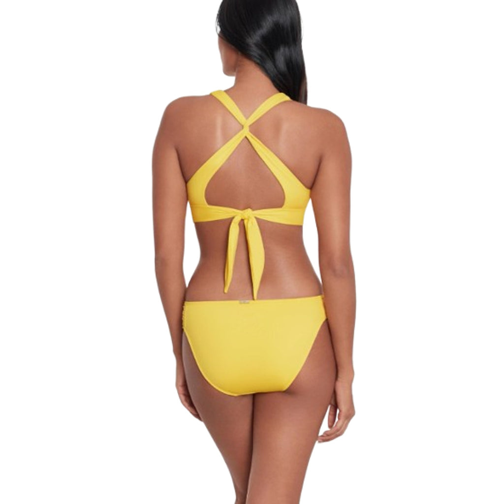 LAUREN RALPH LAUREN Shirred Hipster Bikini Bottom Size 4 Yellow Beach Club NWT