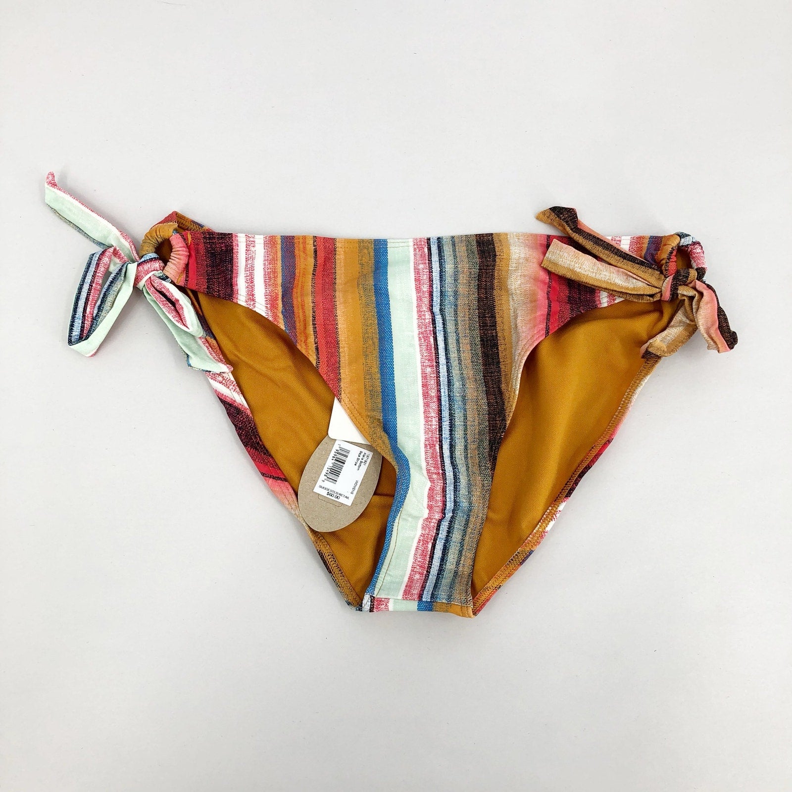 PRANA Women's Atalia Bikini Bottom Large Multi Baja Stripe Side Tie NWT