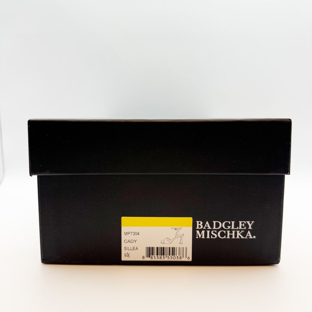 Badgley Mischka Women's Cady Sandals 9.5 Silver Leather Square Toe High Heel NIB
