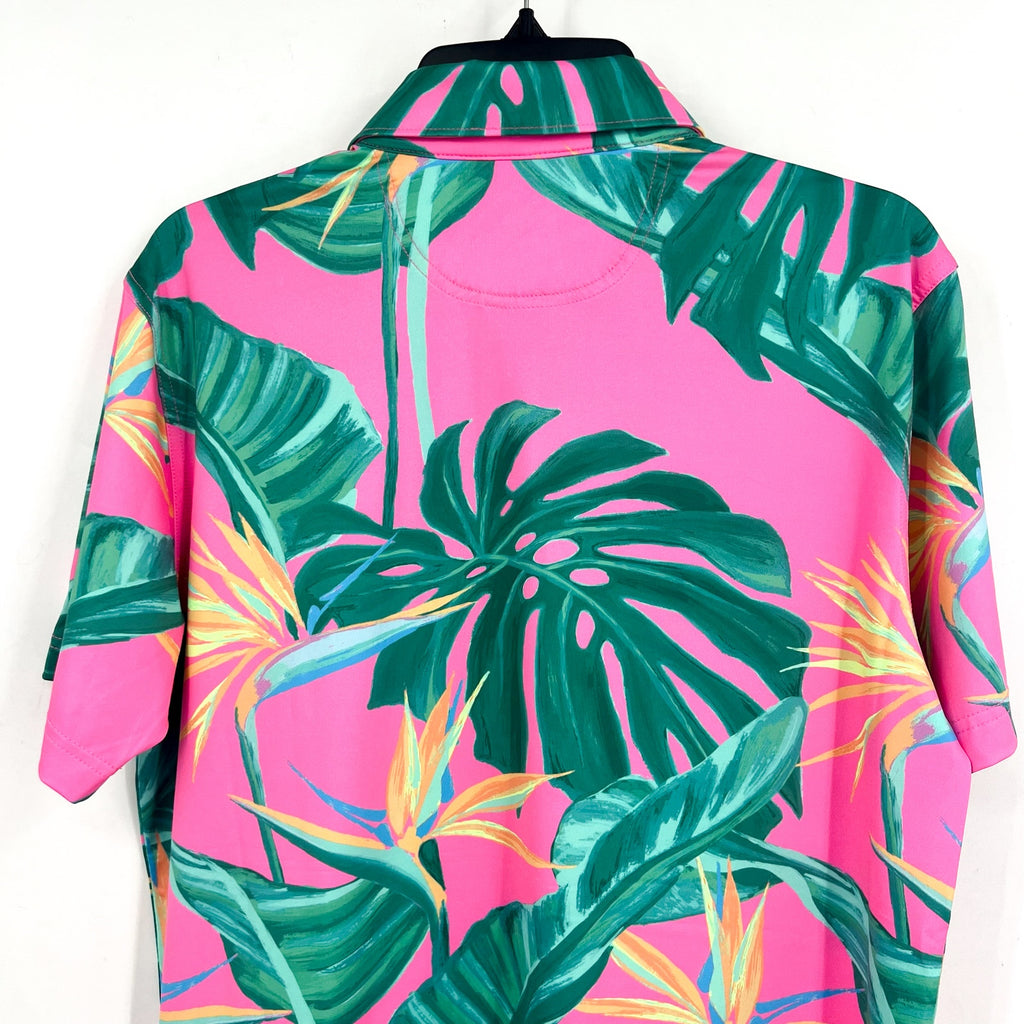 CHUBBIES Mens Performance Polo Shirt XL Pink Green Birds Paradise SS NWT