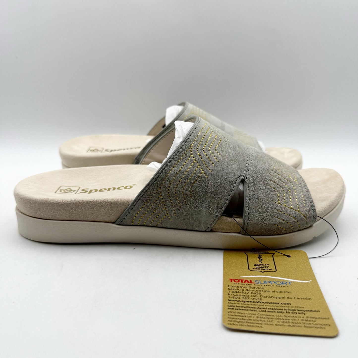 Spenco Womens Twilight Ellie Slide Sandals US 8.5 D EU 39 Grey Leather NIB