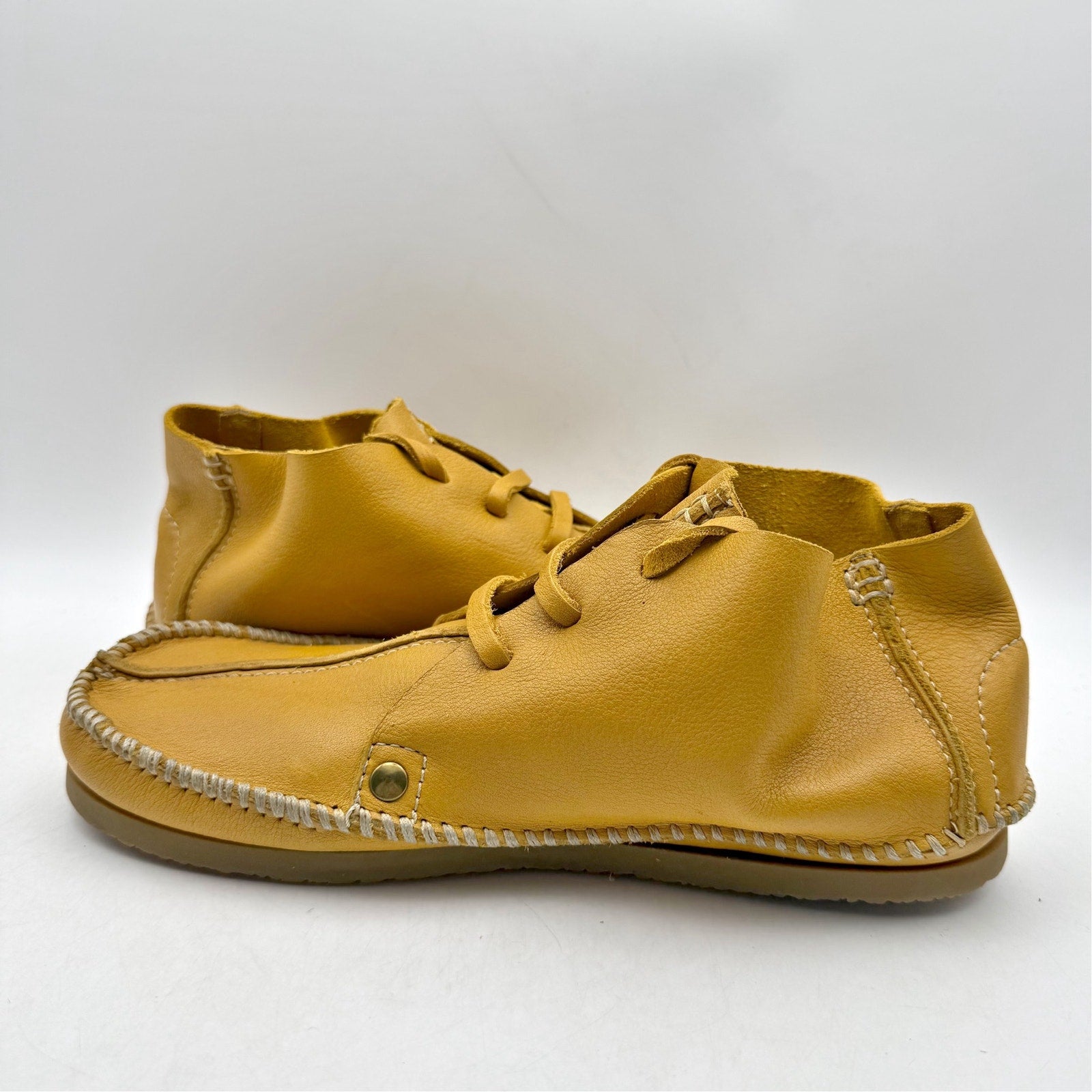 RE/DONE Womens Metal Oxford Shoes EU 37 US 7 Light Brown Yellow Leather NWOB