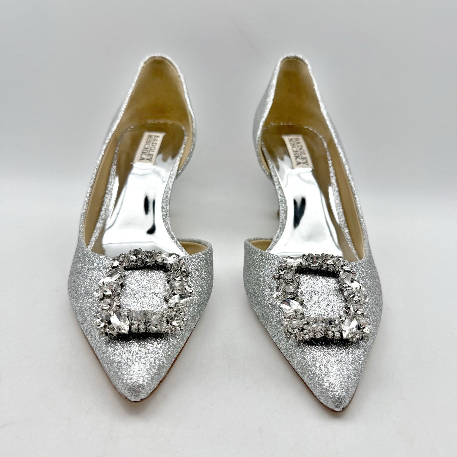 Badgley Mischka Womens Fabia ll Pumps Size 10 Silver Satin Embellished NWOB