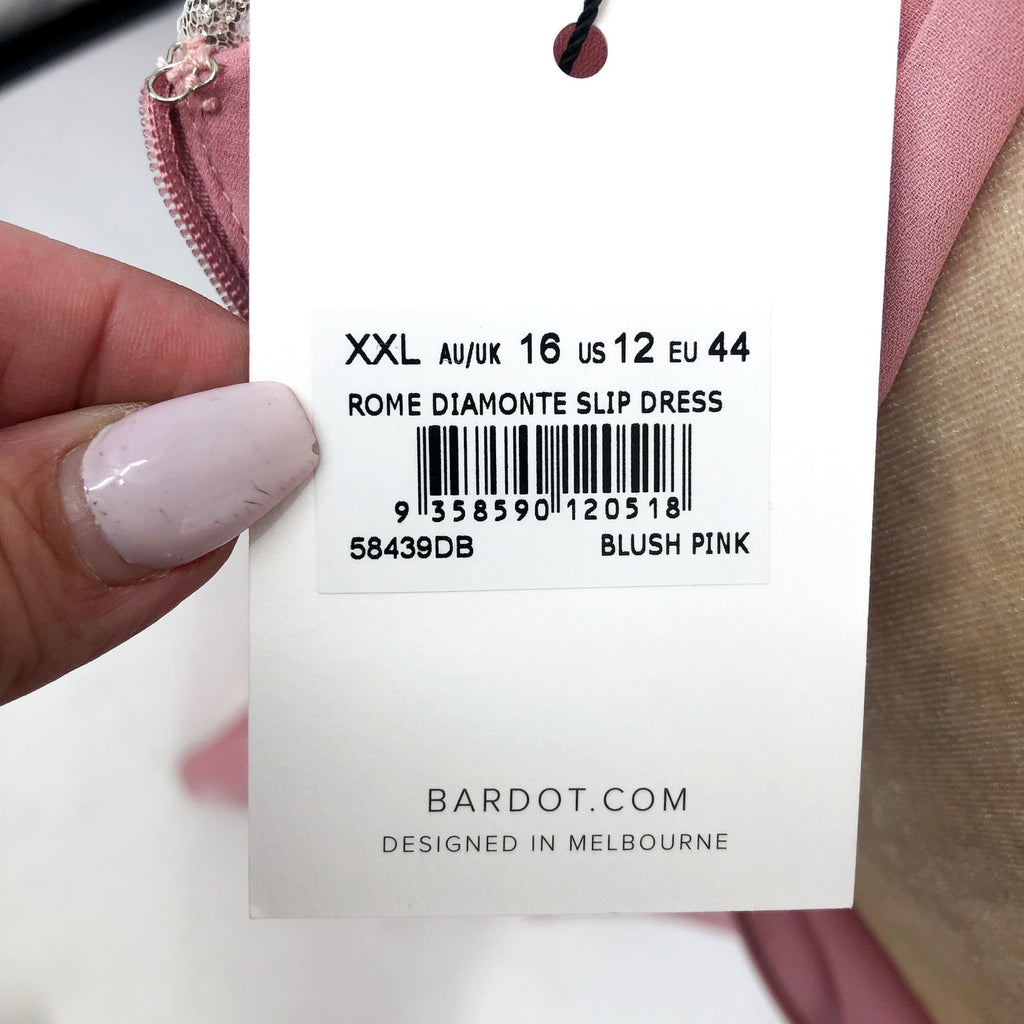 BARDOT Women's Rome Diamonte Slip Dress XXL Size 12 Blush Pink NWT