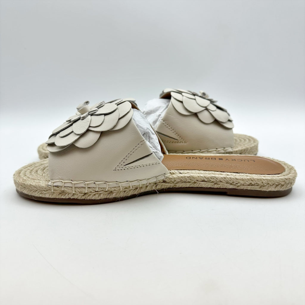 Lucky Brand Womens Biricha Slide Sandals Size 7 M Grey Taupe Leather NIB