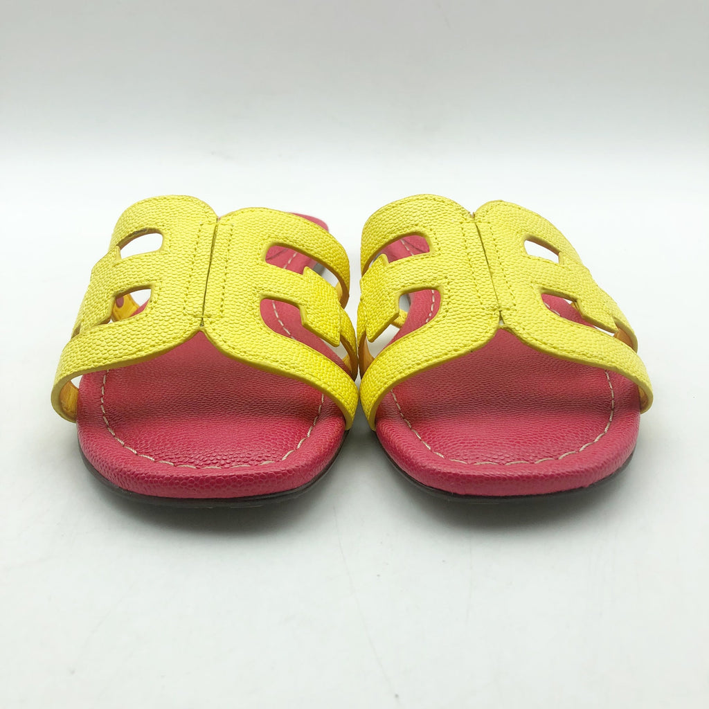 Sam Edelman Girls Bay Cut Out Slide Sandals Size 1 Pink Yellow Leather NIB