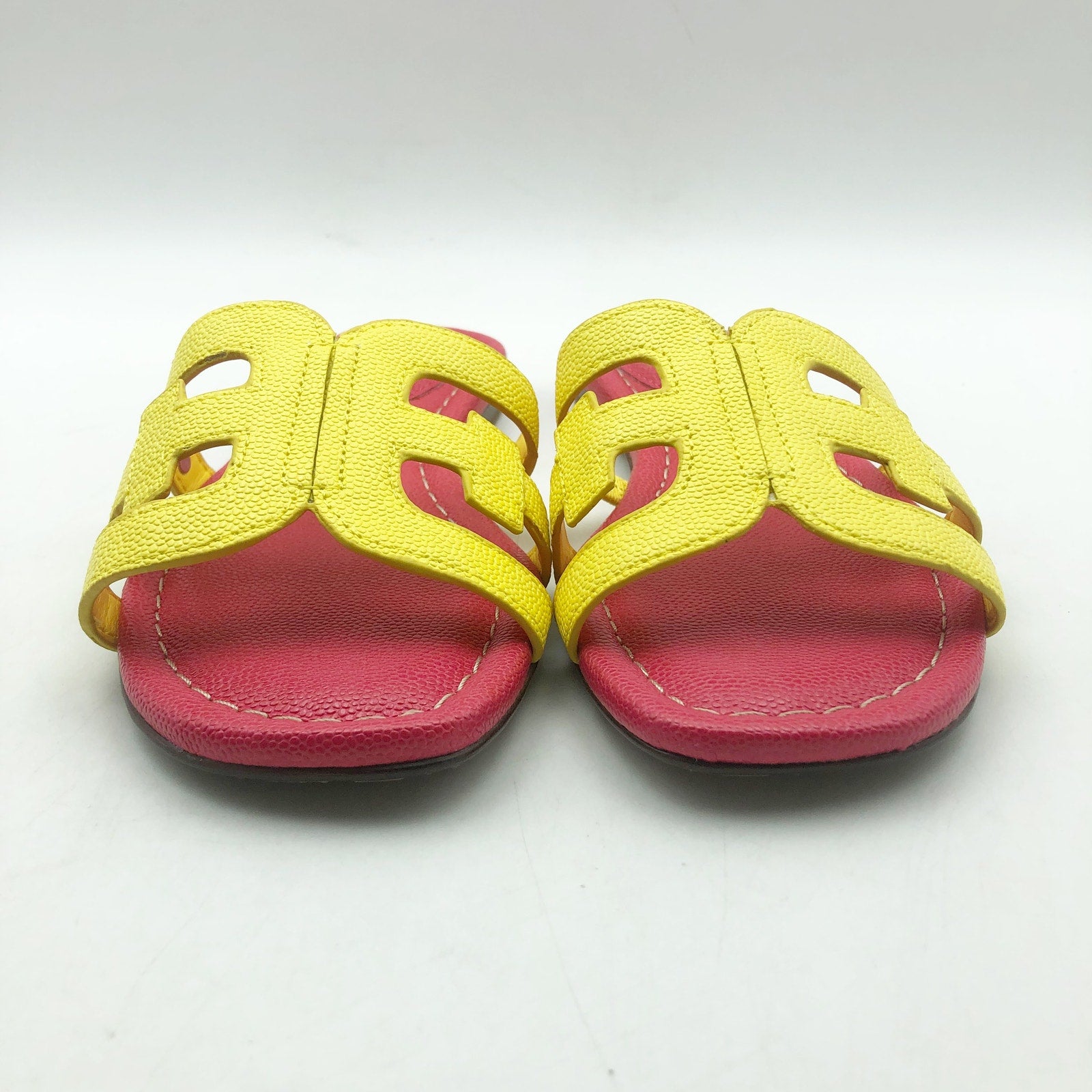 Sam Edelman Girls Bay Cut Out Slide Sandals Size 1 Pink Yellow Leather NIB