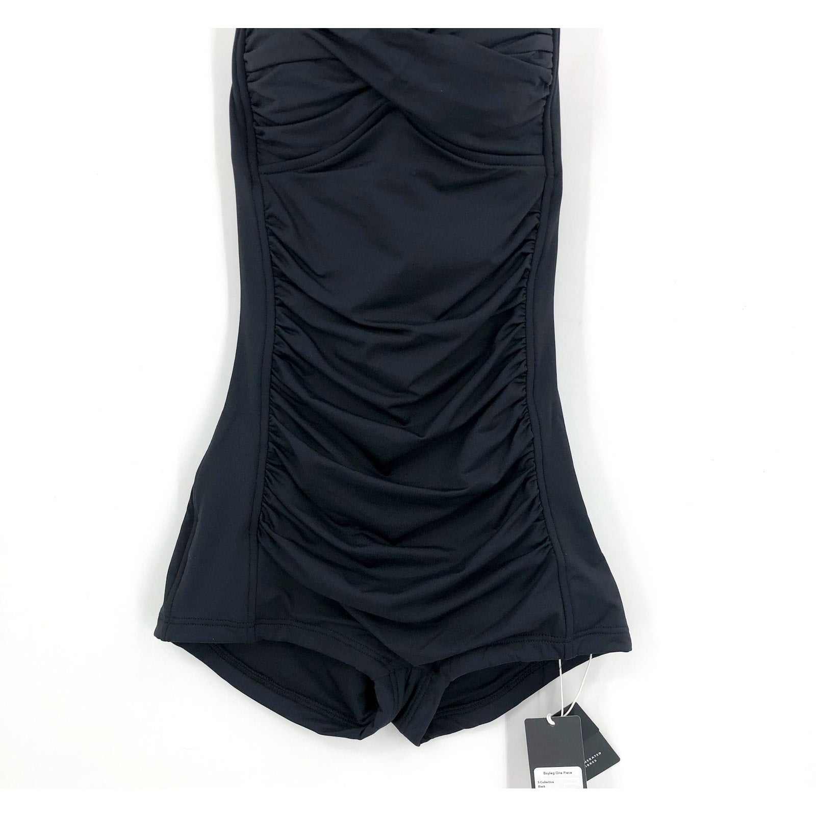 SEAFOLLY COLLECTIVE Women's Boyleg One Piece Swimsuit Size 10 Black Halter NWT