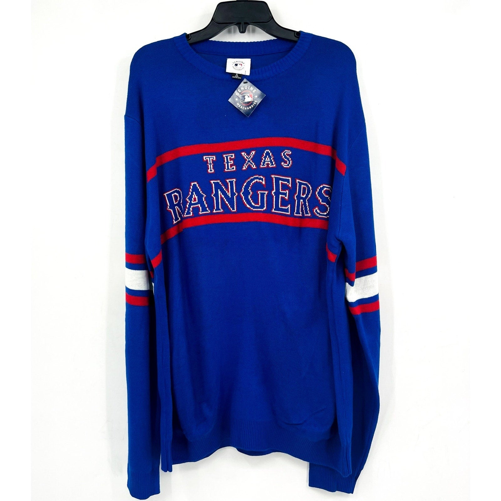 MLB GENUINE Mens Texas Rangers Crewneck Sweater XL Dark Blue Red NWT