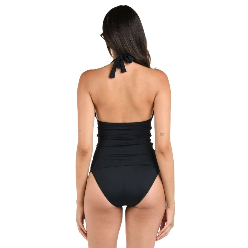 LA BLANCA Women's Island Goddess Halter Tankini Top Size 4 Black Stretch NWT