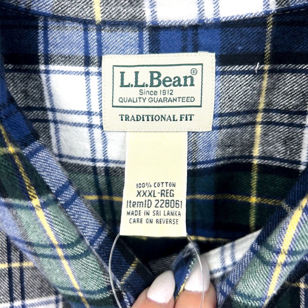 L.L. BEAN Mens Scotch Plaid Flannel Shirt 3XL Blue Vintage Tartan NWT