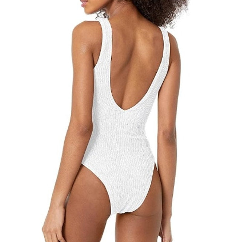 SEAFOLLY Womens Sea Dive Deep V Neck One Piece Swimsuit Size 8 White Stretch NWT