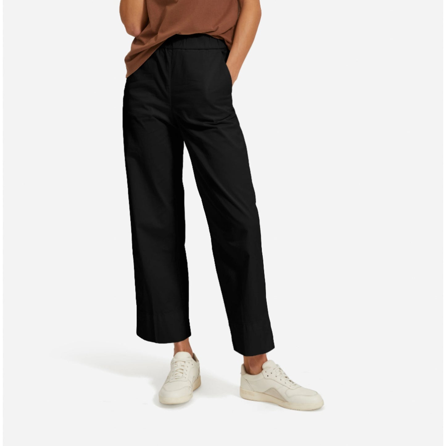 Everlane Womens The Easy Pants Sz 00 Black Elastic Waist Straight Leg Chino NWT