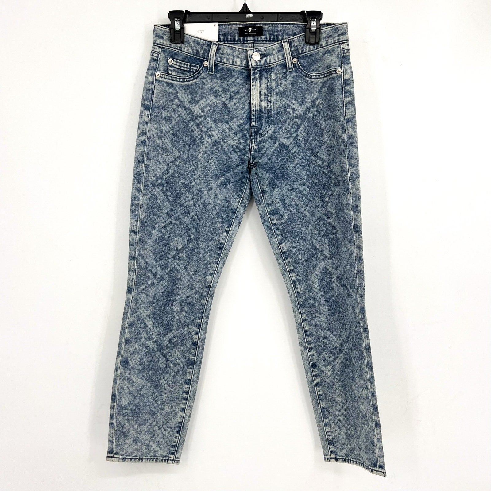 7 FOR ALL MANKIND Ankle Super Skinny Jeans Size 27 US 4 Blue Snake Acid Wash NWT