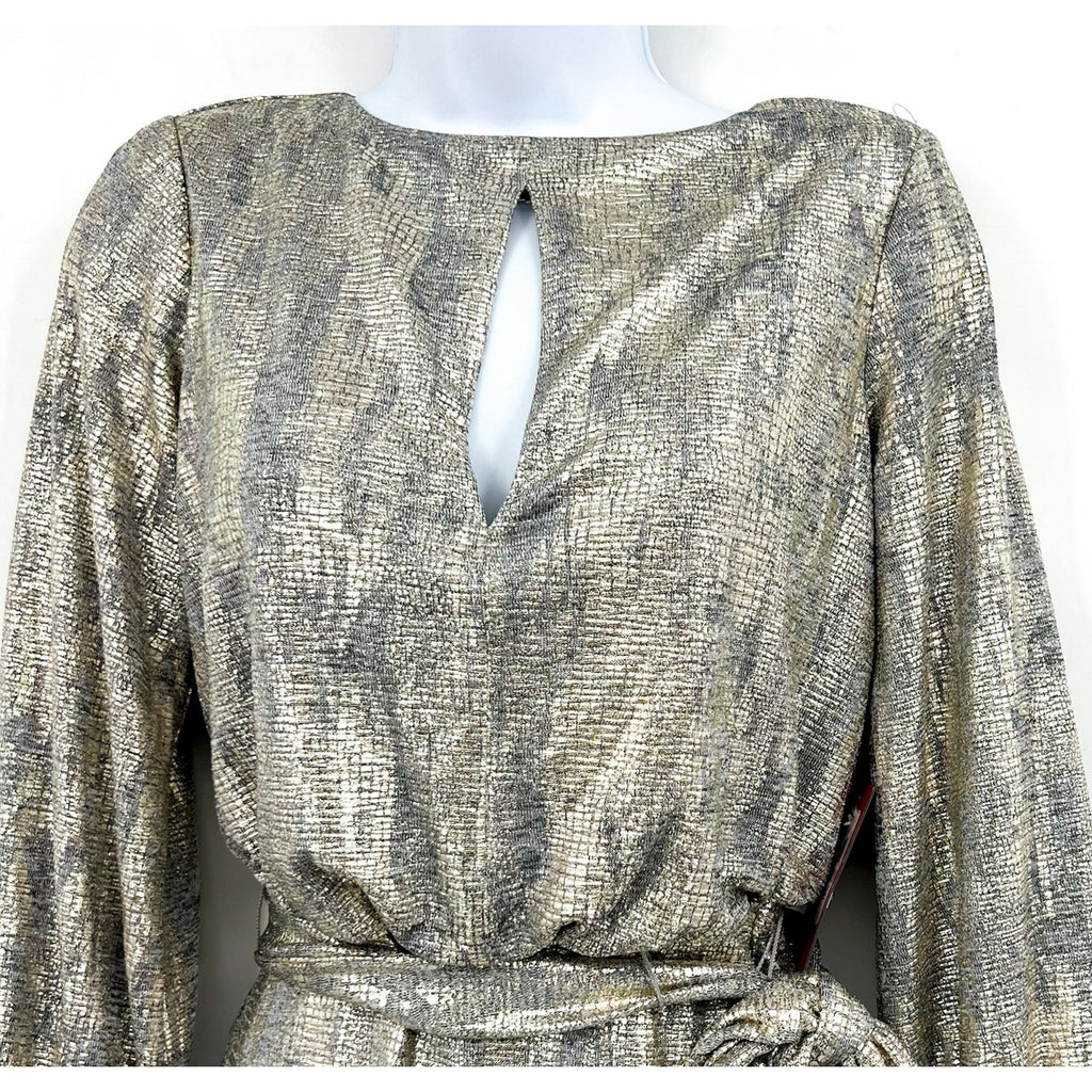 Vince Camuto Women's Metallic Wide-Leg Jumpsuit 0 Petite Gold Belted NWT