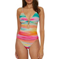 BECCA Women's Verano Plunge Neck One Piece Swimsuit Medium Pink Yellow NWT