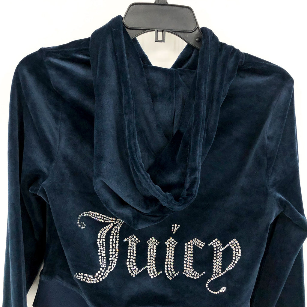 JUICY COUTURE Women's OG Big Bling Velour Hoodie Medium Regal Blue Zip NWT