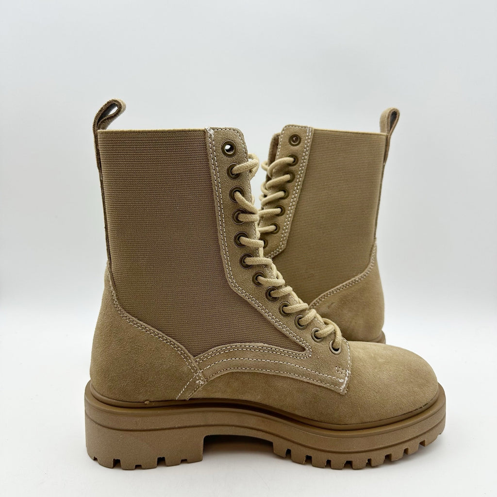Steve Madden Womens Kenny Combat Boots US 6.5 M Taupe Tan Leather Lace Up NIB