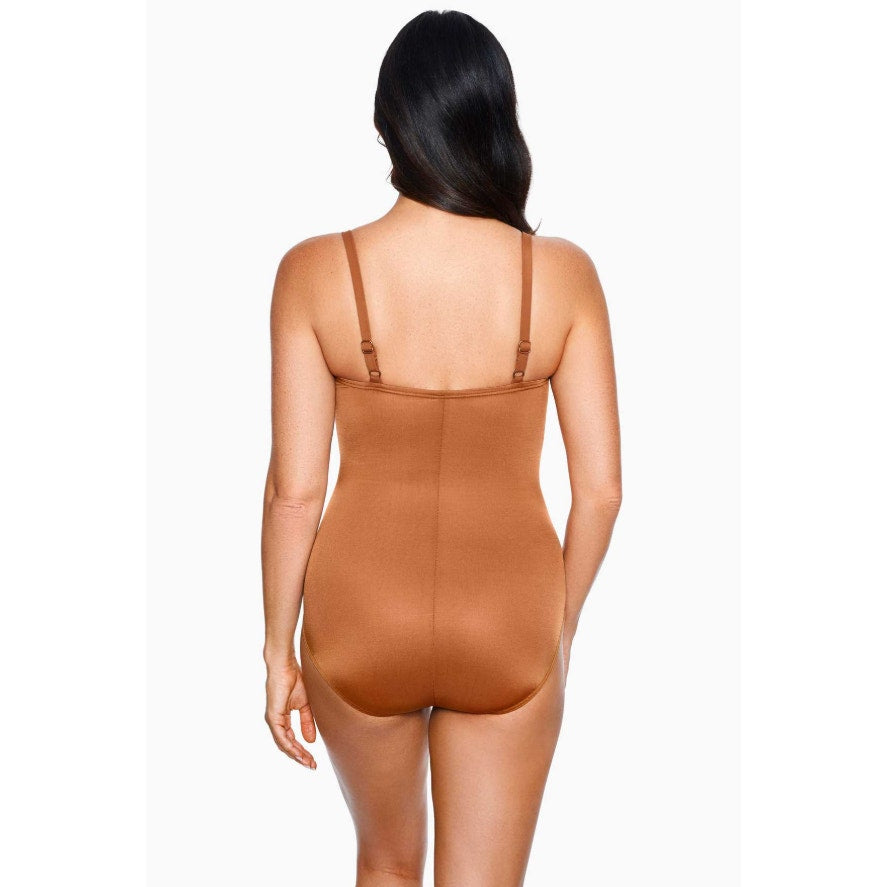 MIRACLESUIT Mystique Mesh One Piece Swimsuit Size 10 Scotch Dark Tan NWT
