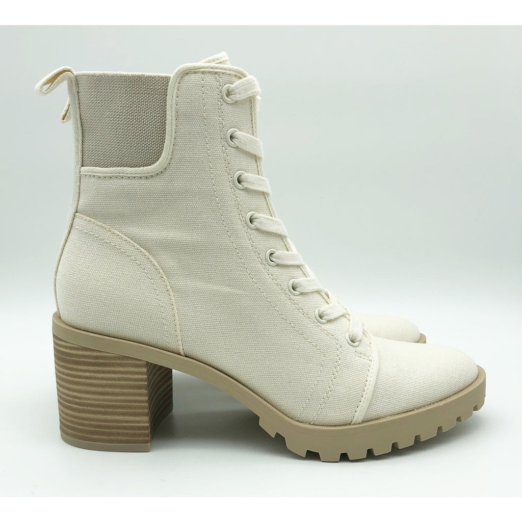 Dolce Vita Womens Combat Boots Size 7 Stacked Heel Off White Canvas NWOB