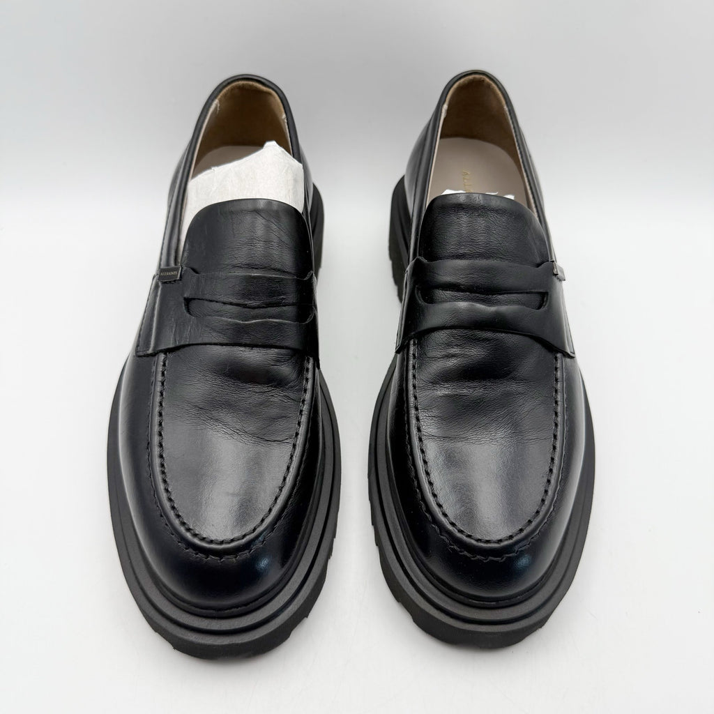 Allsaints Womens Lola Loafers Size 7 EU 37 Black Leather Chunky Lug Sole NWOB