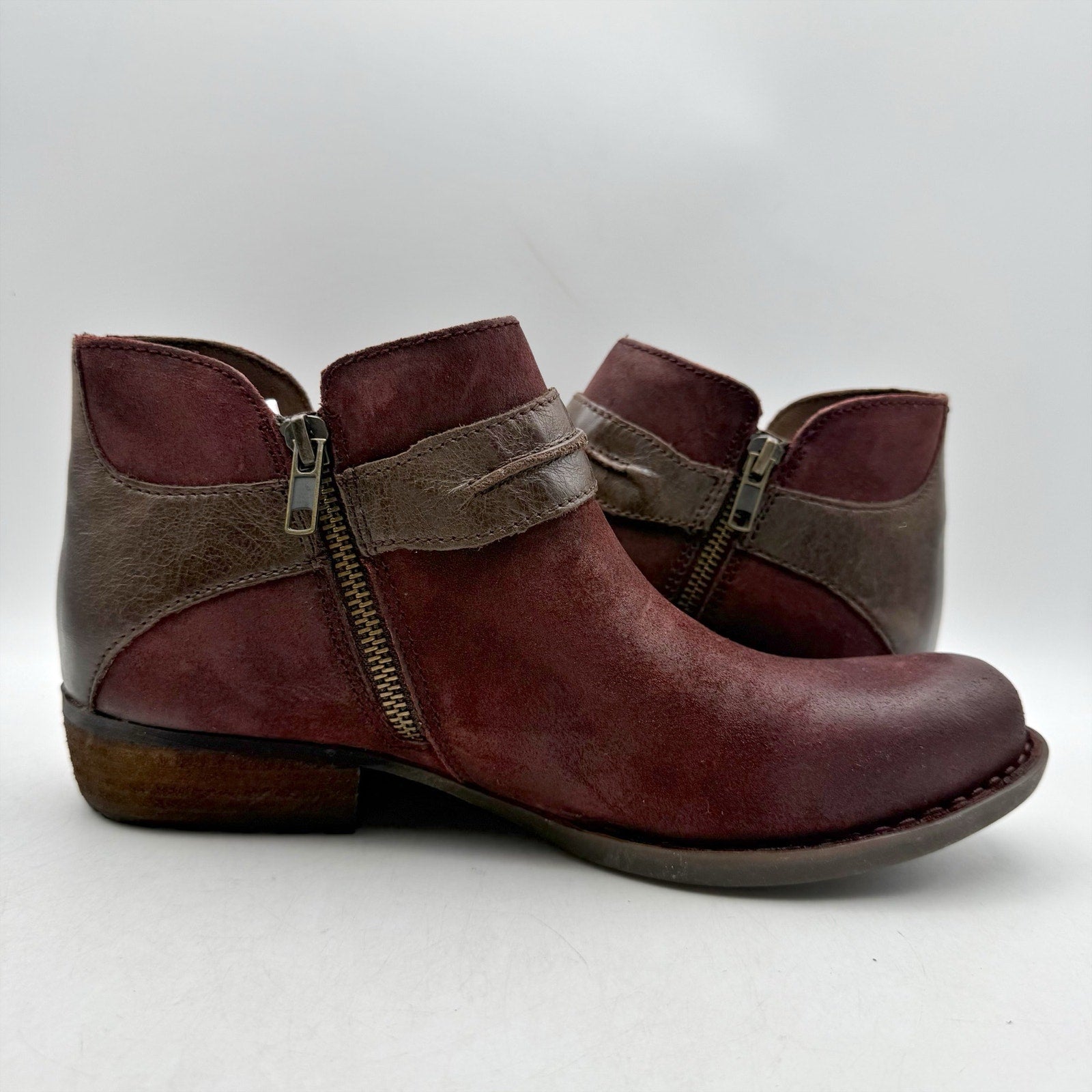 Born Womens Kati Ankle Booties US 8.5 M Burgundy Red Brown Leather NWOB