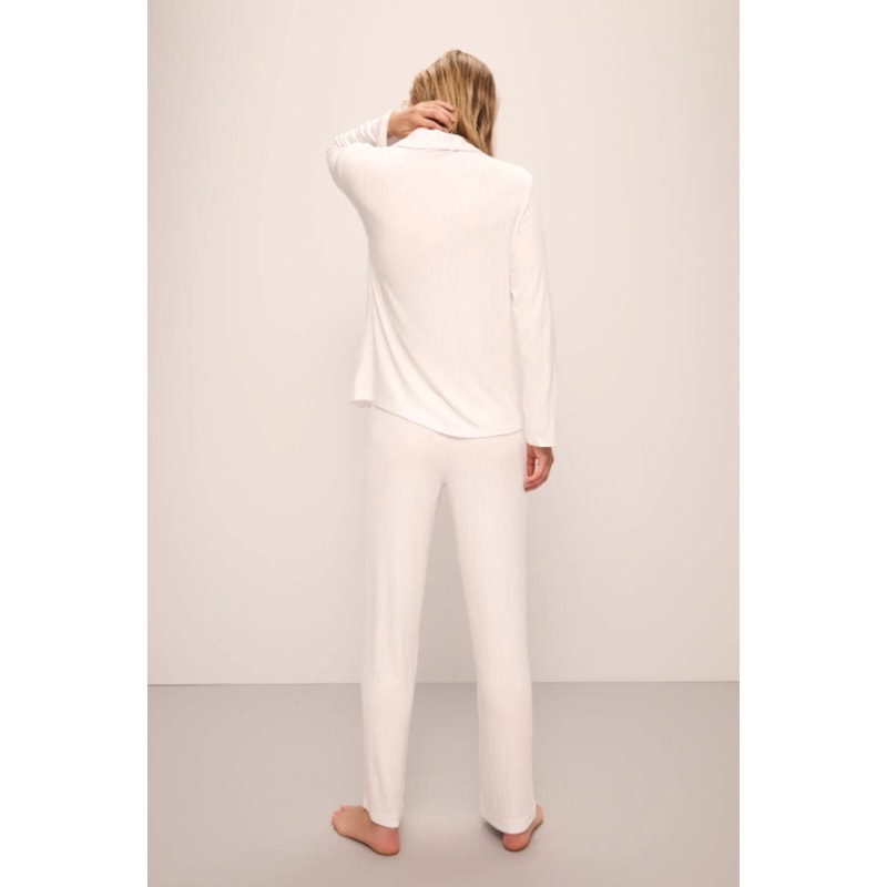 EBERJEY Women's Gisele Rib Long PJ Set Large White TENCEL Modal NWT