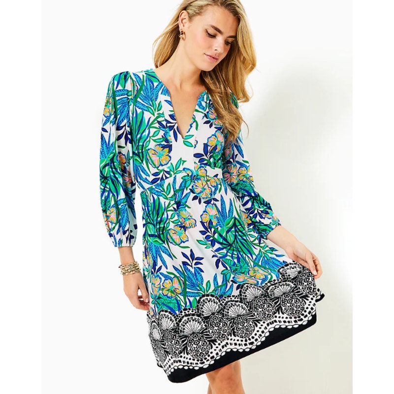 LILLY PULITZER Womens Wexlee Print Dress Size 8 White Green Golden Hour Glam NWT