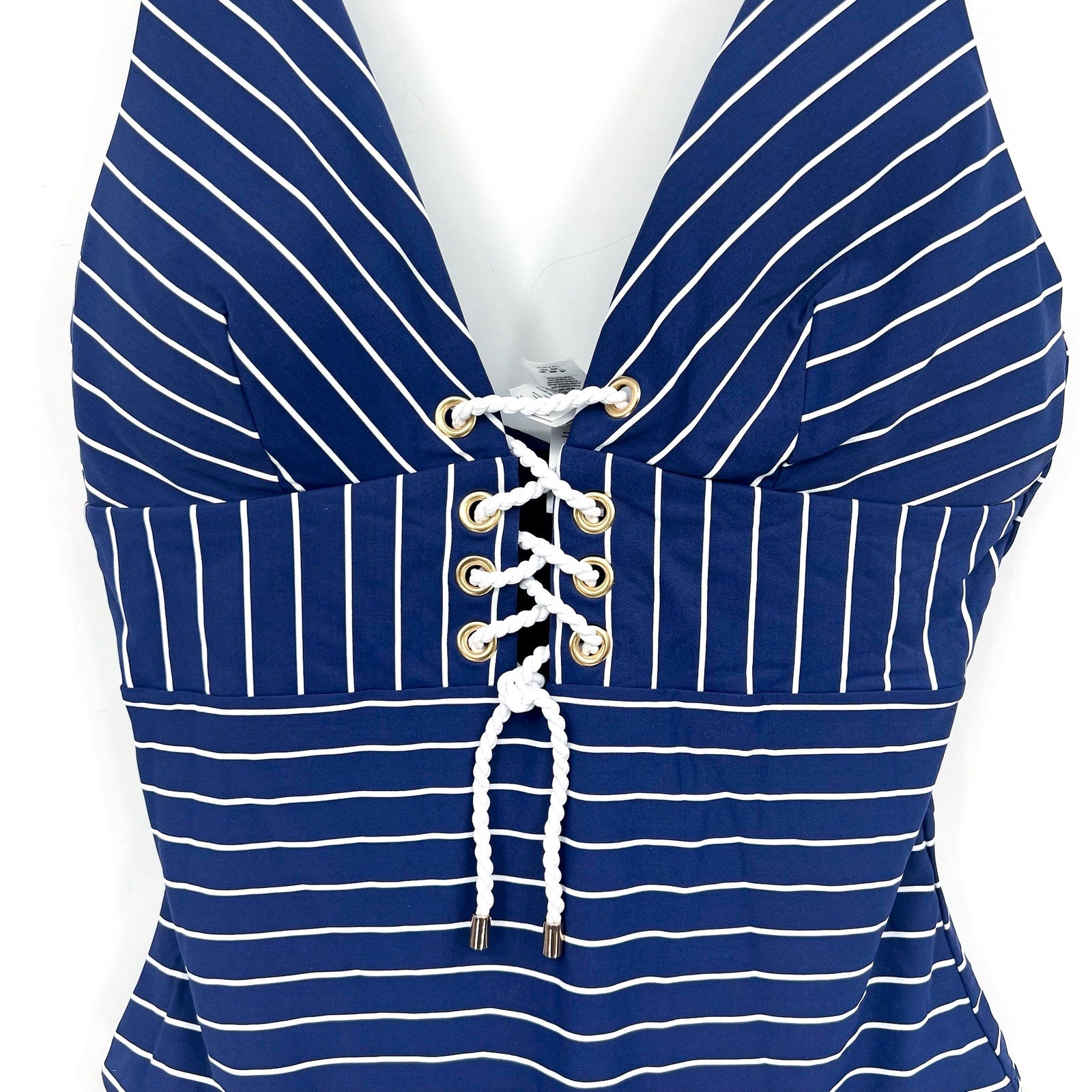 SEA LEVEL SWIM Shoreline Lace Up One Piece Swimsuit Size 10 Navy Blue White NWT