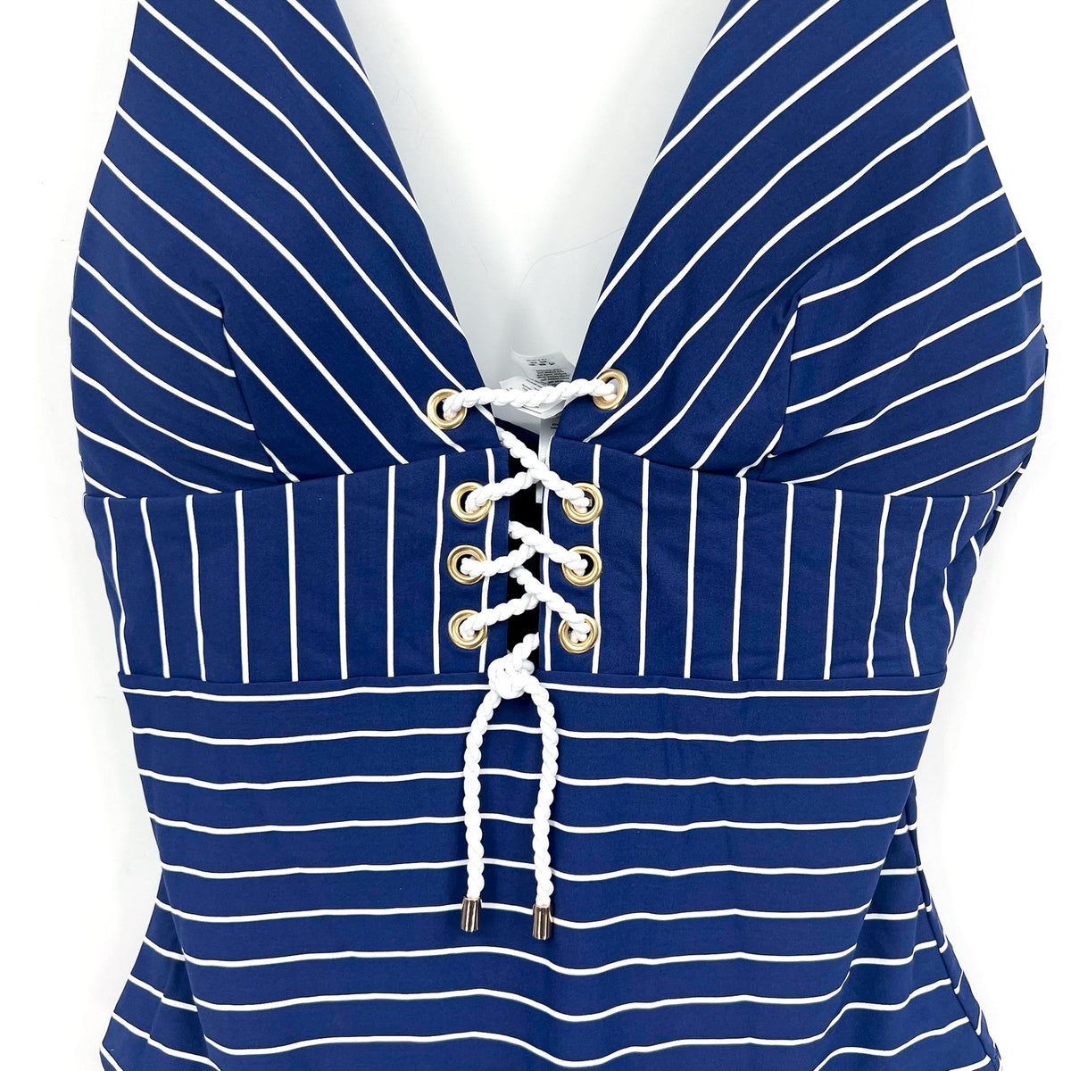 SEA LEVEL SWIM Shoreline Lace Up One Piece Swimsuit Size 10 Navy Blue White NWT