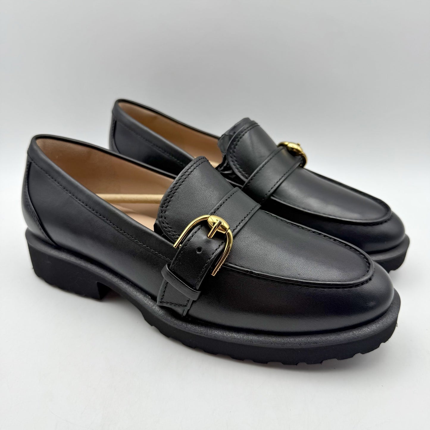 Cole Haan Womens Giana Buckle Loafers US 8 B EU 38.5 Black Leather NIB