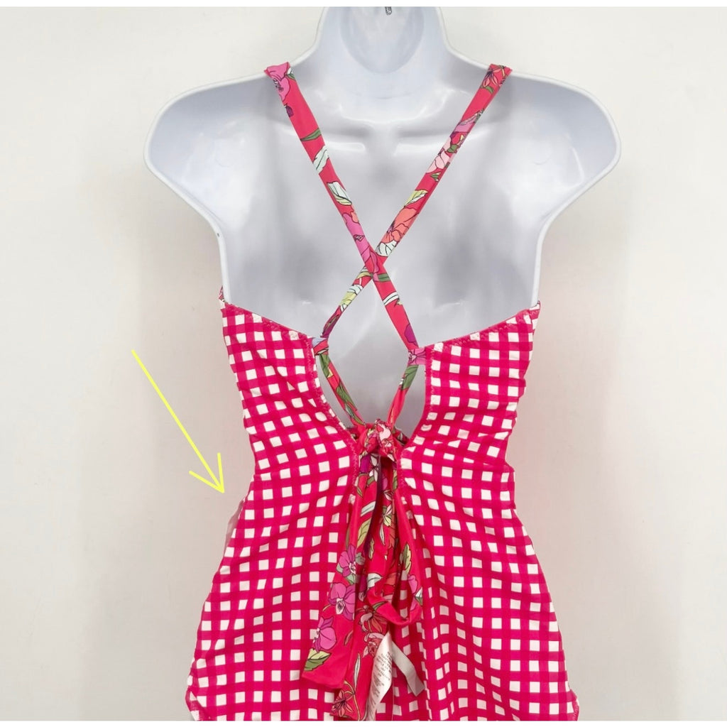 TOMMY BAHAMA Reversible One Piece Swimsuit Size 14 Pink Floral Gingham NWT