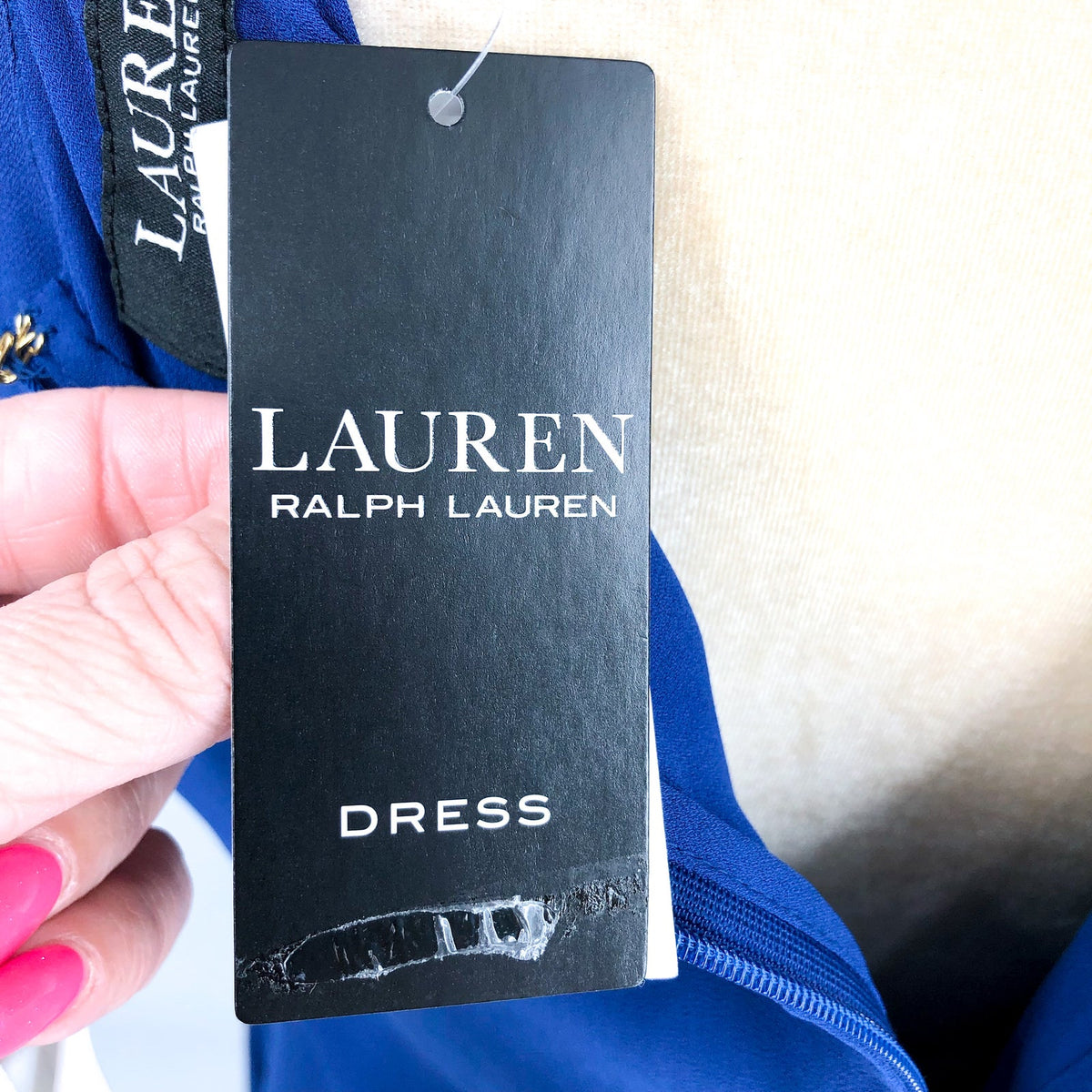 LAUREN RALPH LAUREN Women's Belted Georgette Dress Size 10 Blue Short Sleeve NWT