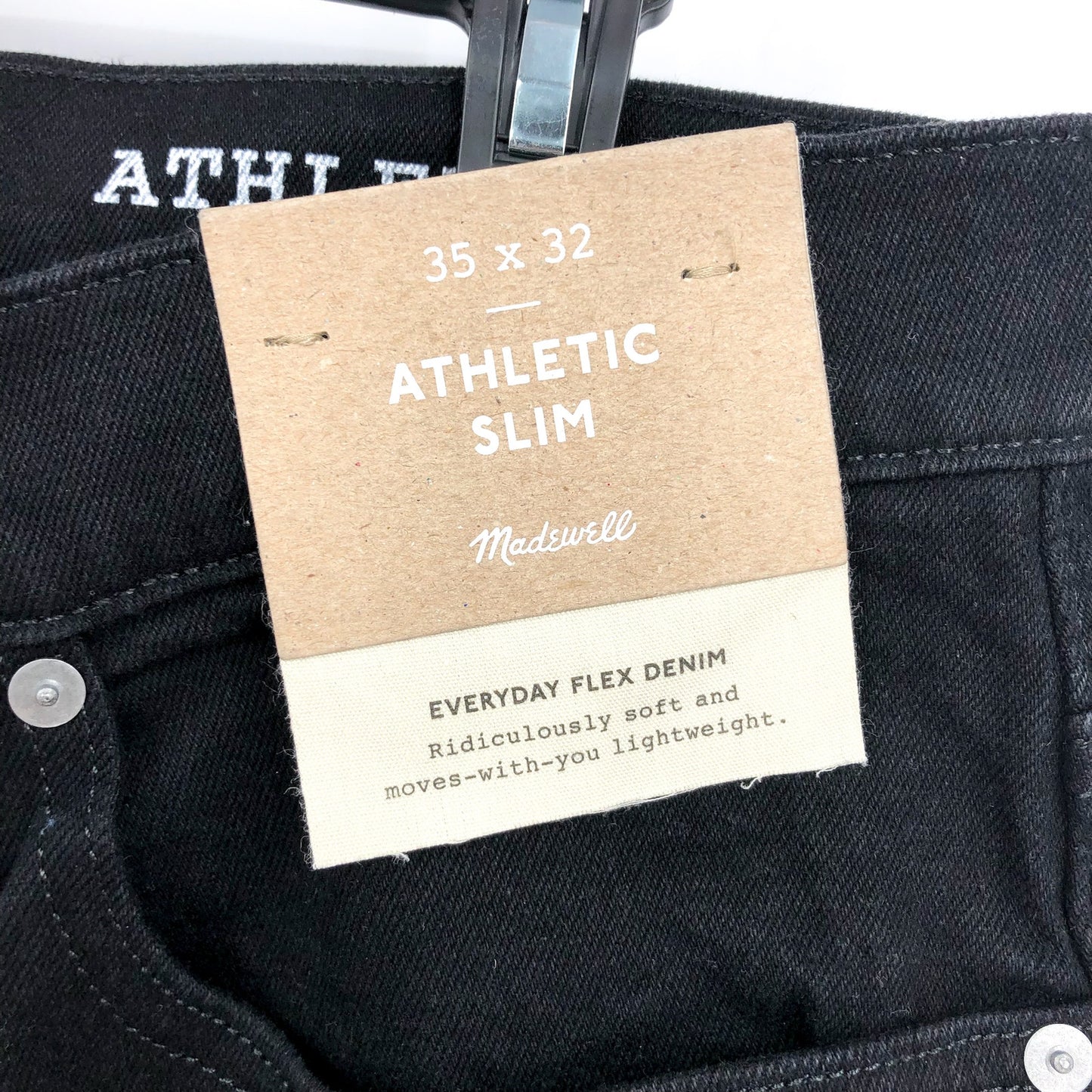 MADEWELL Men's Athletic Slim Jeans 35x32 Black Bainhart Wash Coolmax Denim
