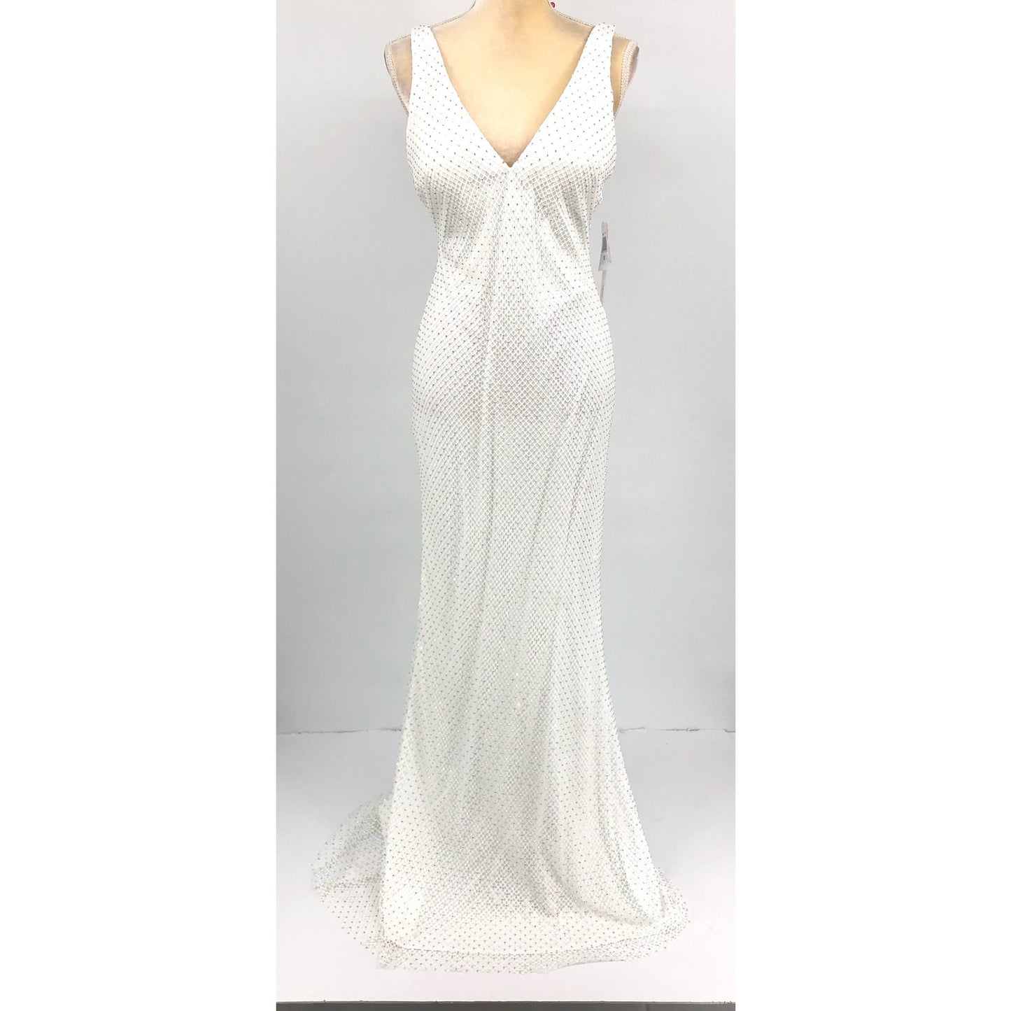 AQUA FORMAL Women's Rhinestone Embellished Fishnet Gown Size 12 Ivory NWT