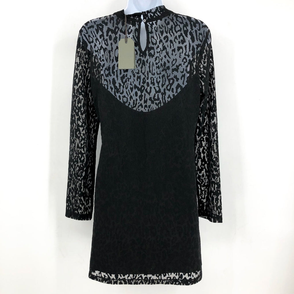 ALLSAINTS Women's Hanna Anita Devore Leopard Print Mini Dress Size 10 Black NWT